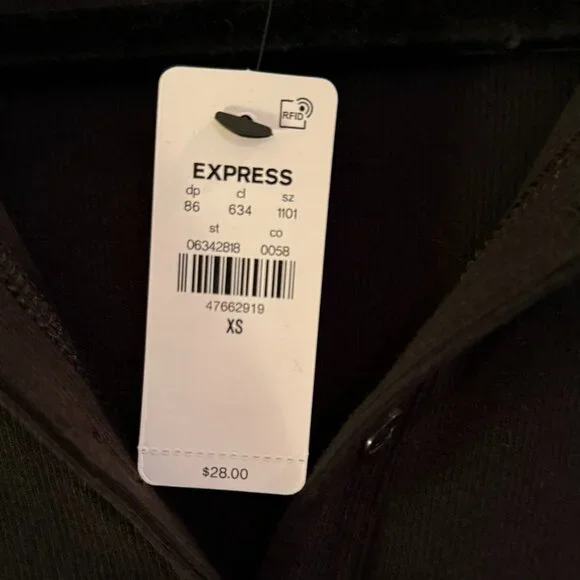 Express NWT Black Fitted Ribbed Elbow Sleeve Button Henley - Extra Small - Picture 4 of 5